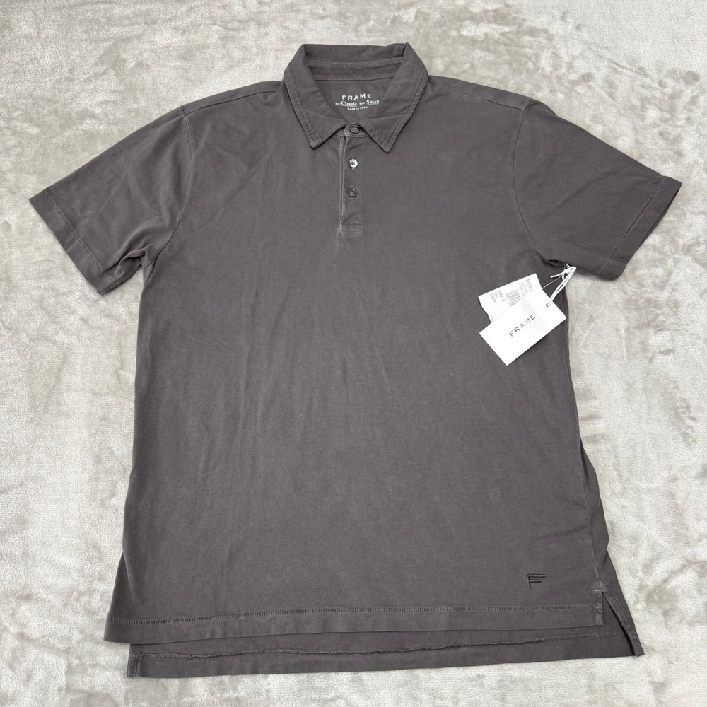 Frame Classic Polo Shirt Mens Small Faded Noir Black Cotton Stretch New NWT